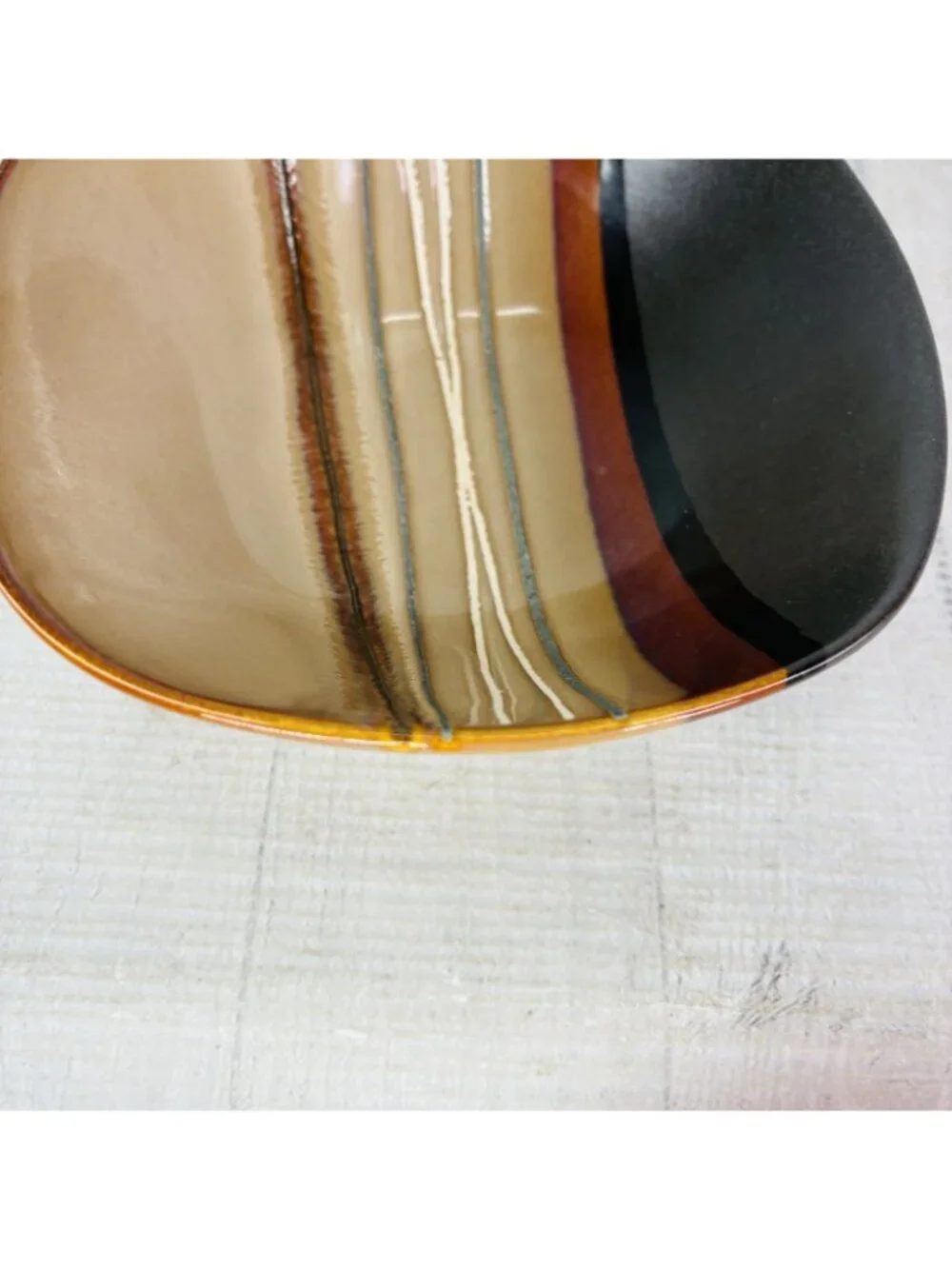 Home Trends BAZAAR BROWN Square Strips Stoneware 6 7/8